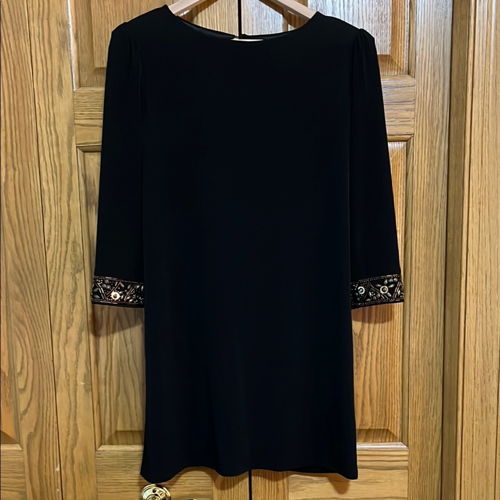 Laundry By Shelli Segal Black Dress with Embellished 3/4 Sleeves